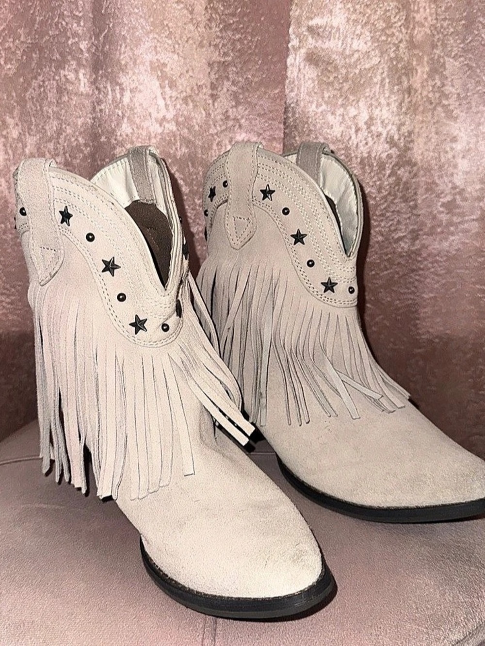 Very Volatile Lookout Fringe Star Ankle Boots Cream & Black US 7.5